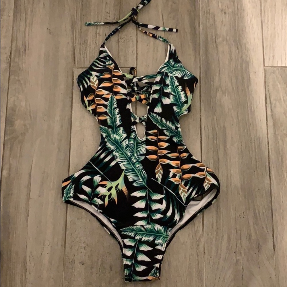 Cut out tropical print one piece